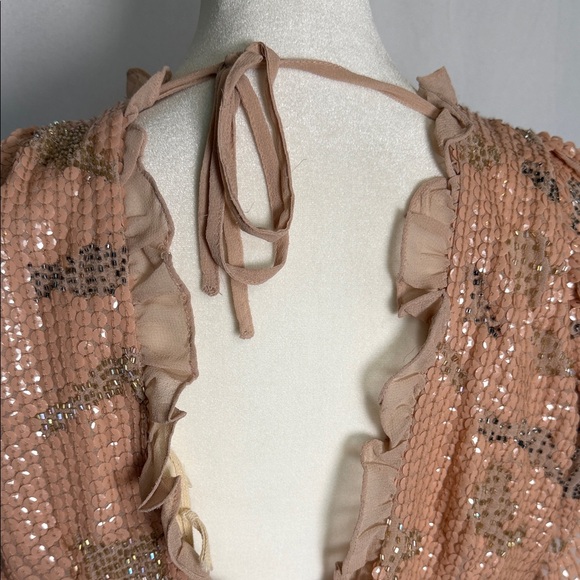 NWT Anthropologie Forever That Girl Sequined Blouse Size M V-Neck Neutral - Picture 8 of 14